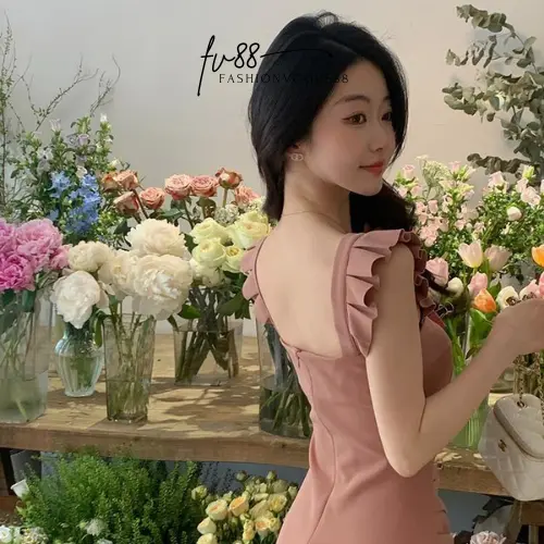 fv88 - Dress Wanita Dress Pesta Kondangan Dress Party Dress Korea Dress Panjang Ruffle Simple Elegant Mewah Polyester Premium Formal Gaun Natal Midi Casual 6