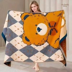 ผ้าขนหนูผ้าก๊อซขนาดใหญ่ Hi-me หนาและคุณภาพสูง 80*160 ซม. ทอสี่ชั้น ดูดซับน้ำได้ดี ลายหมีน่ารัก