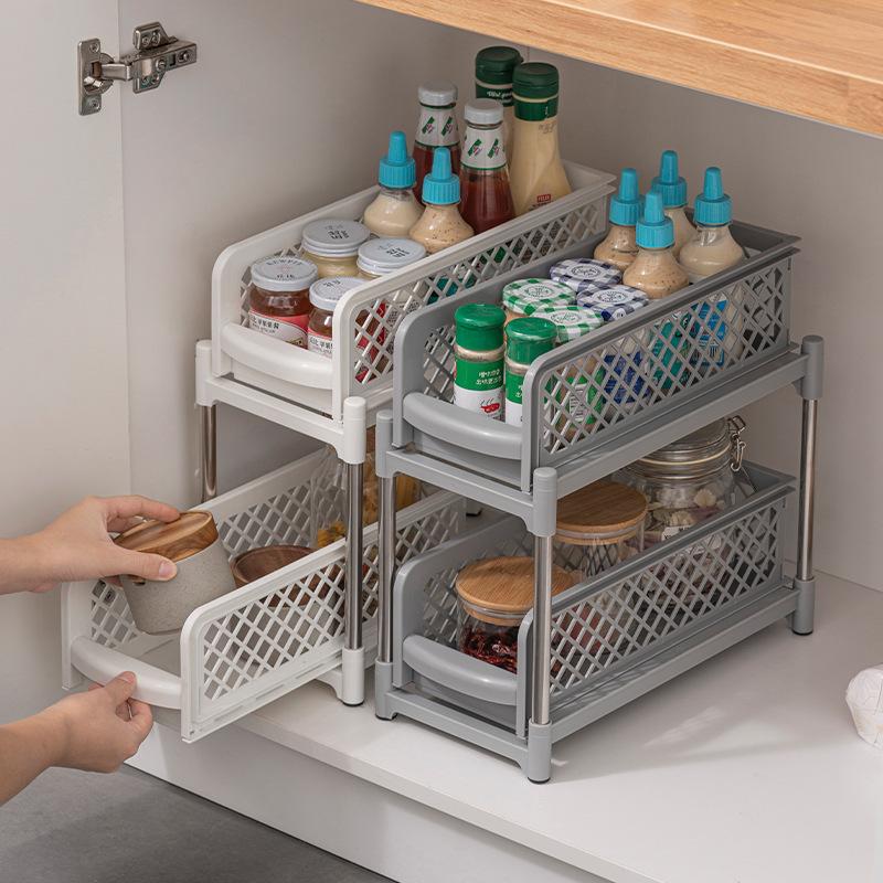 Product Introduction of 2-Tier 37CM Kitchen Multi-Use Slide-Out With Handles Under Sink Organizer Spice Rack  Holder Bathroom Bath Organiser 33