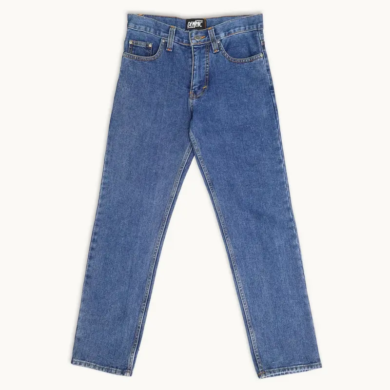 Celana Jeans Standar / Regular Fit Bio Wash Panjang Pria Denim Kasual Biru Medium Indigo Loose 0