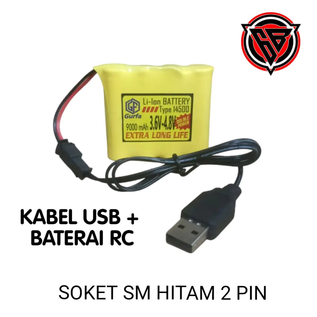 Paket Kabel USB + Baterai RC 4X 14500 3,6V-4,8V 9000mAh soket SM 2 PIN