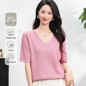 Áo Thun Nữ MuMeng [100% Lụa Tơ Tằm] Dệt Kim Khô Nhanh Cổ Chữ V Ôm Gọn Chống Nhăn Tinh Tế Thoáng Khí 5570