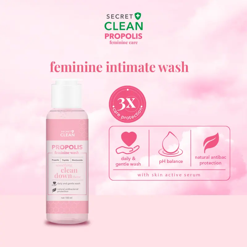 SECRET CLEAN Propolis Feminine Wash | Pembersih Kewanitaan 100ml | Peptide Niacinamide | Clean 0