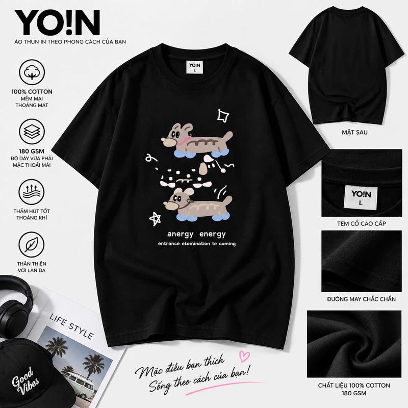 Áo Thun Unisex Cotton 180GSM – Áo Thun Nam Nữ Unisex Mềm Mại Thấm Hút Mồ Hôi – Nhận In Theo Yêu Cầu đen tay nâu trẻ trung