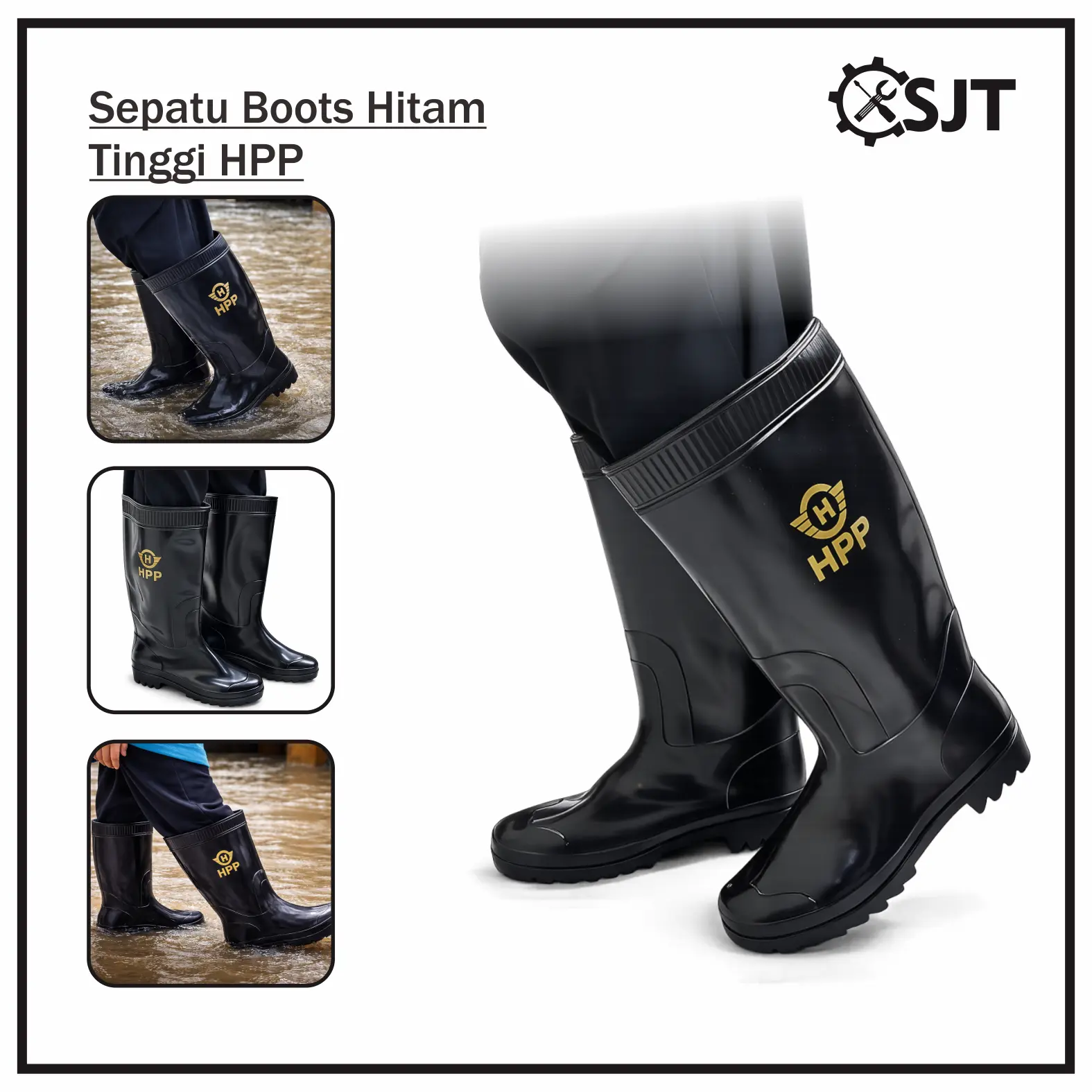 PROMO Sepatu Pria Karet Warna Hitam HPP Ukuran 41-44 Ringan Elegan Nyaman dengan Fitur Tahan Tusukan dan Bahan Karet Elastis Cocok untuk Musim Panas atau Dingin