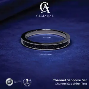 Gemarae Channel Line Sapphire Jewelry Set | Natural Sapphire Perhiasan Perak Silver 925 Rhodium Plated | Cincin Anting Liontin