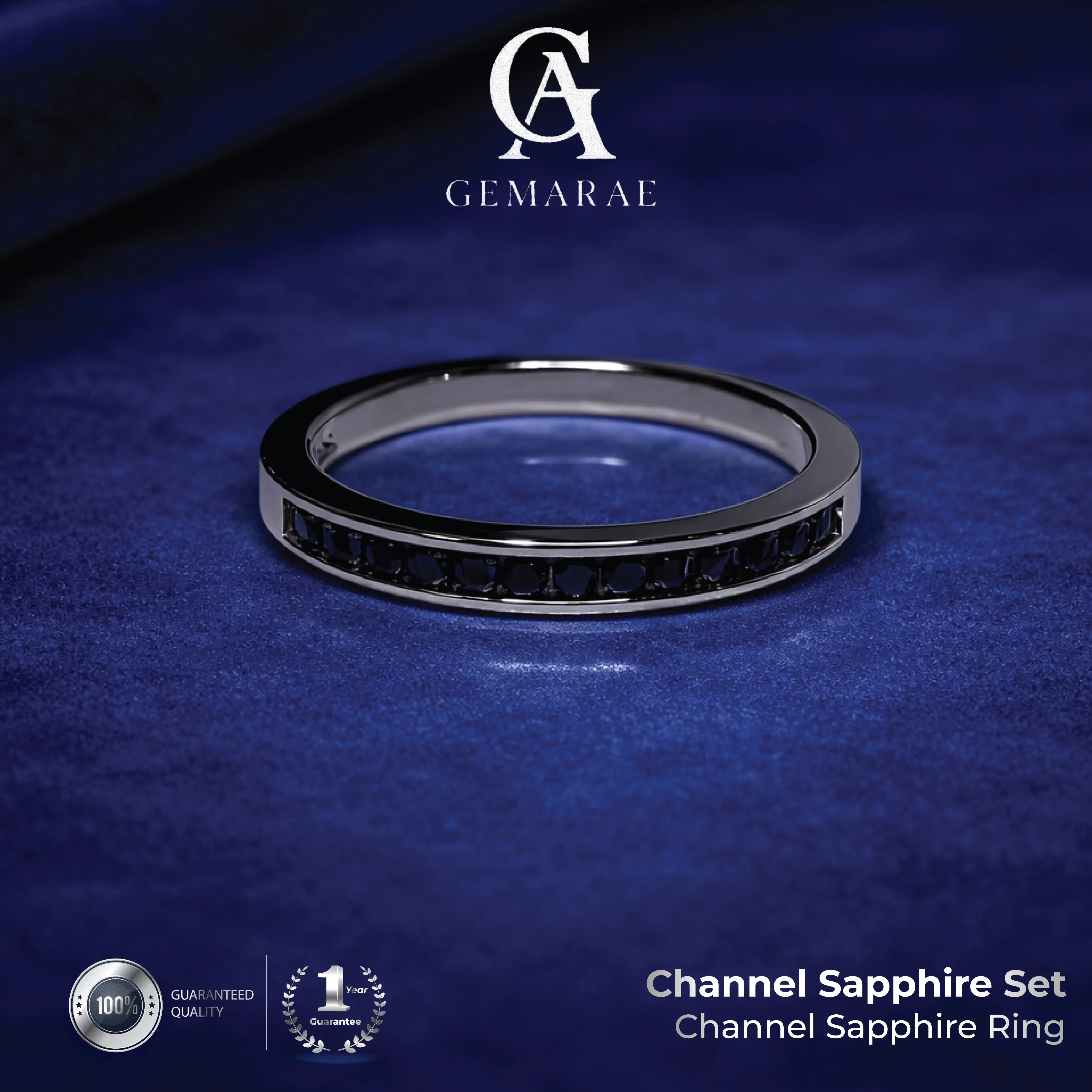 Gemarae Channel Line Sapphire Jewelry Set | Natural Sapphire Perhiasan Perak Silver 925 Rhodium Plated | Cincin Anting Liontin