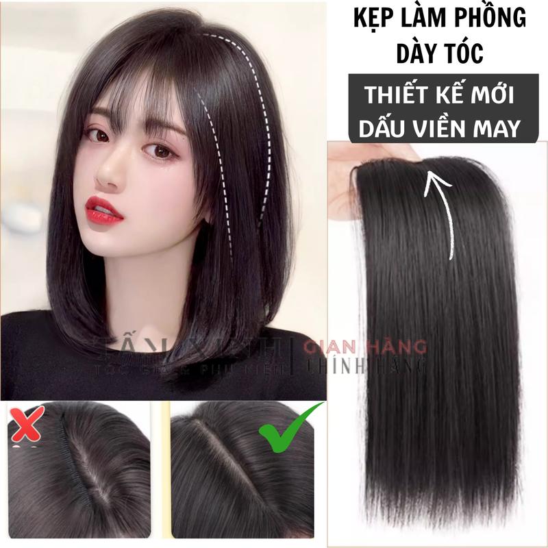 Kẹp phồng chân tóc giả KIỂU MỚI DẤU VIỀN cao cấp nữ đẹp dài 25cm - 35cm - 50cm