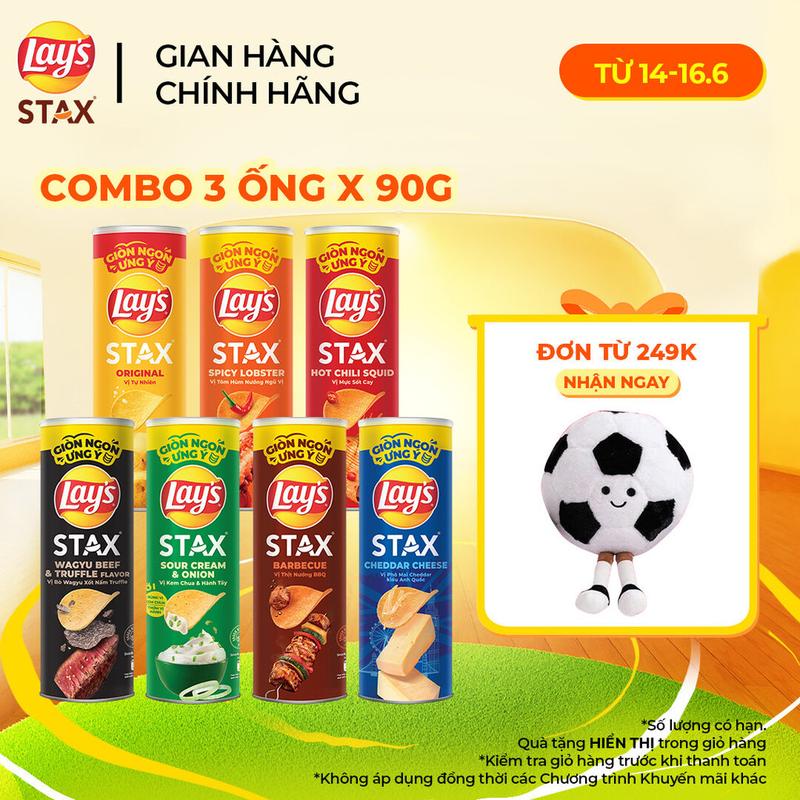 Thiết kế độc đáo Combo 3 Ống Bánh Khoai Tây Miếng LAY'S STAX 90G Vị Tự…