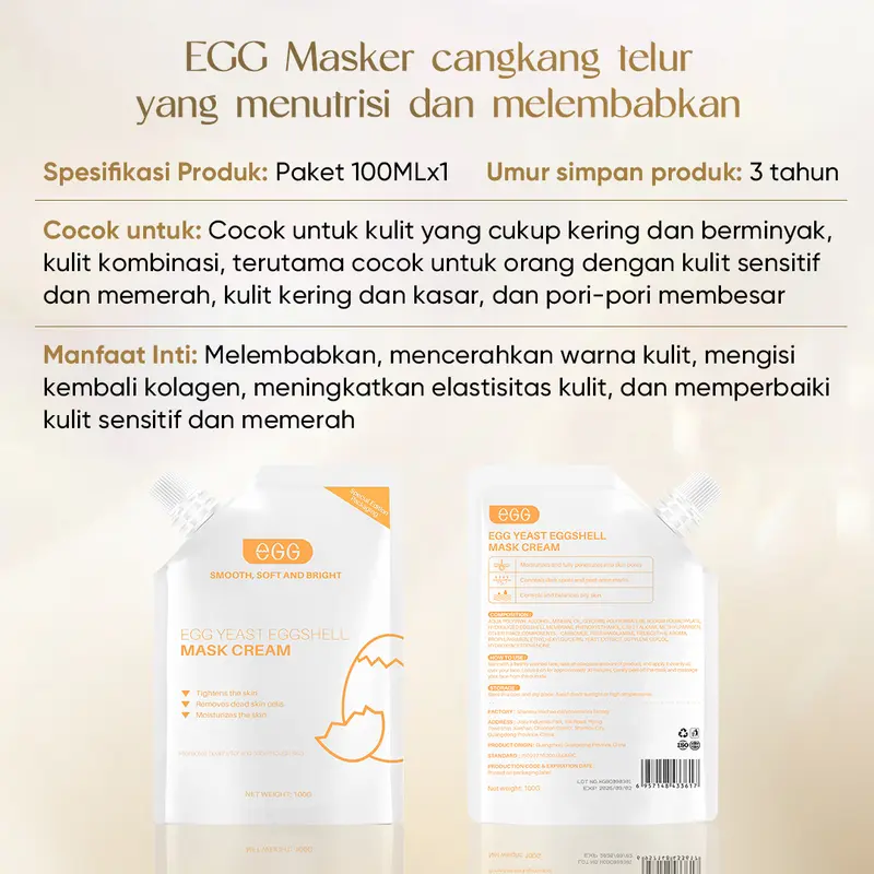 EGG-V [BPOM] Masker Cangkang Telur Masker Wajah -100g-Menghidrasi dan Melembabkan | Melindungi Skin Bariier | Memperbaiki Kuit Kemerahan 5