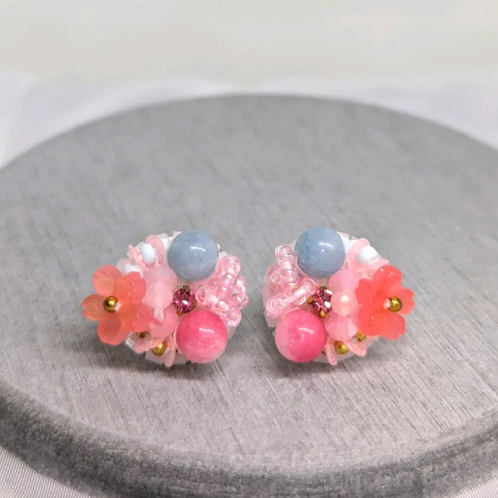 [S925 Earrings] Cherry Blossom x Hanami 'Day Sakura Viewing' (Size: Classic) - Handsewn Sequin Earrings statement jewelry 925 silver