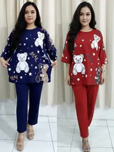 Setelan perempuan dewasa beruang BIG lengan 7/8 WANITA celana panjang