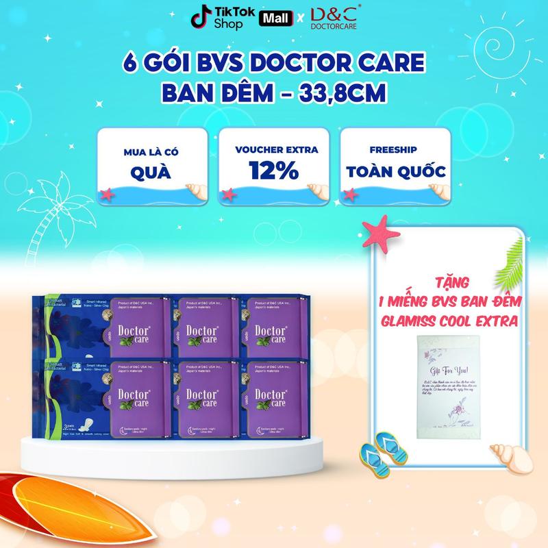 6 gói Băng vệ sinh ban đêm thảo dược D&C Doctor Care mát lạnh dài 33.8cm
