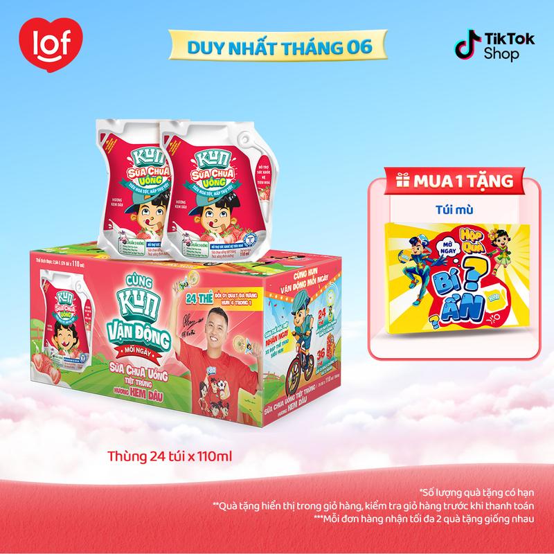 Kun Sữa chua uống hương dâu thùng 24 túi x 110ml-ST