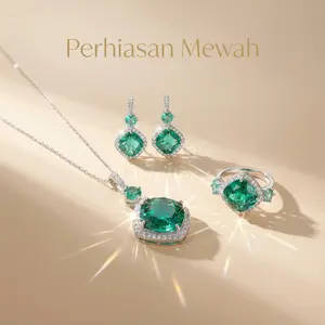MNS36 Set Perhiasan Liontin Cincin Anting Safir Biru Royal dengan Batu Safir Elegan Cocok untuk Penggemar Perhiasan
