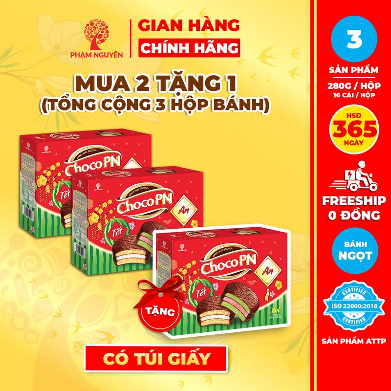 MUA 2 TẶNG 1 HỘP QUÀ TẾT 2026 Tổng cộng 3 Hộp Bánh Phủ Socola mix 2 Vị Choco PN