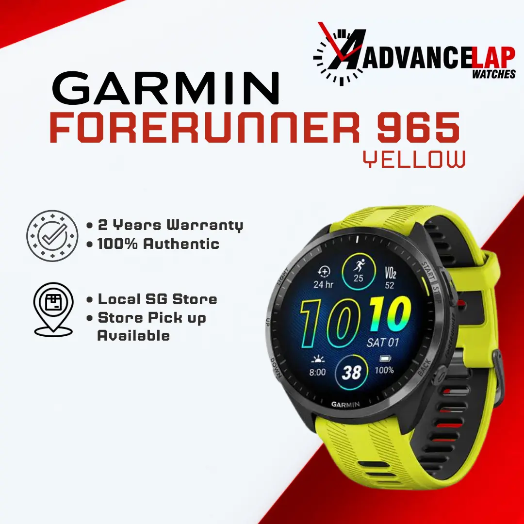 Garmin Forerunner 965 Carbon Gray DLC Titanium Bezel with Black Case and Amp Yellow/Black Silicone Band