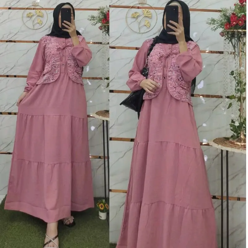 Gamis Crinkle Vest Rompi Motif Bunga (kode H) 3