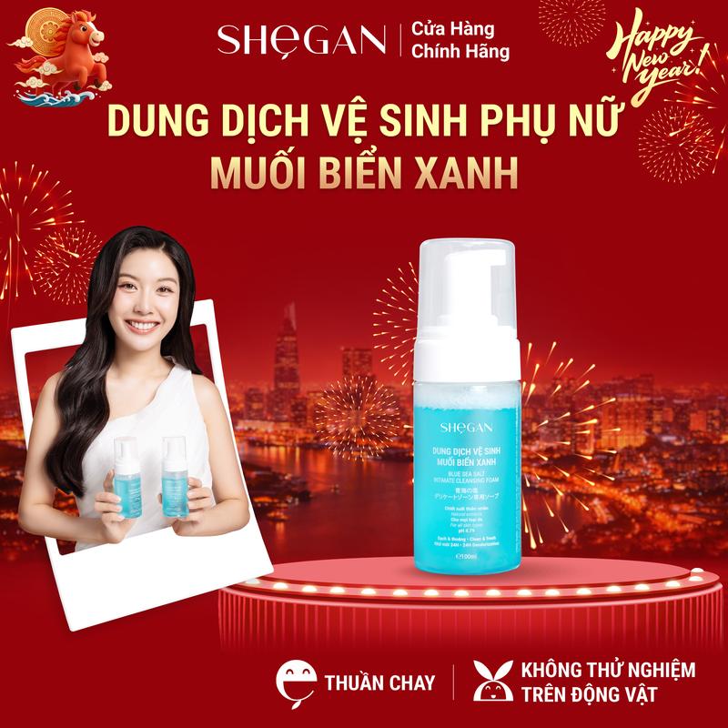  Dung Dịch Vệ Sinh Phụ Nữ Thuần Chay Tạo Bọt Tự Động Muối Biển Xanh SHeGAN 100ml - Không chứa paraben Cân bằng độ pH Khử mùi Khô thoáng Tạo bọt Phù Hợp Cho Mẹ Bầu Và Mẹ bỉm 