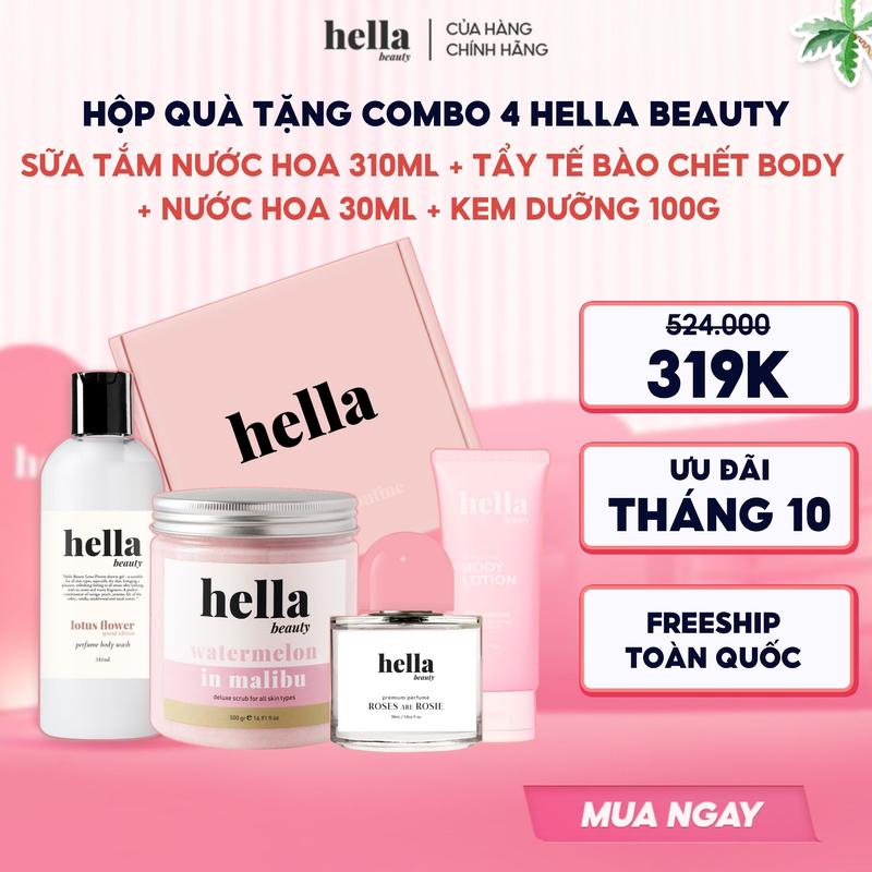 Hộp quà tặng combo 4 Tẩy tế bào chết body + Sữa tắm nước hoa 310ml + Nước hoa cao cấp 30ml + Kem body 100g