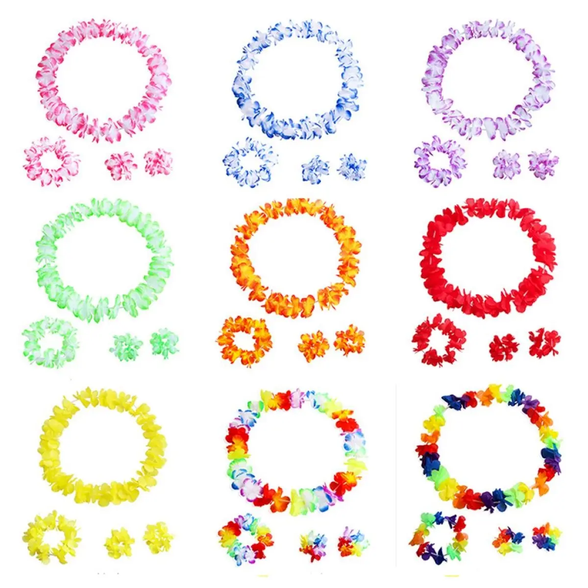 Hawaiian Flower Garlands ( 4 items in a Set) with Hawaii Bracelets ,Headband ,Necklace