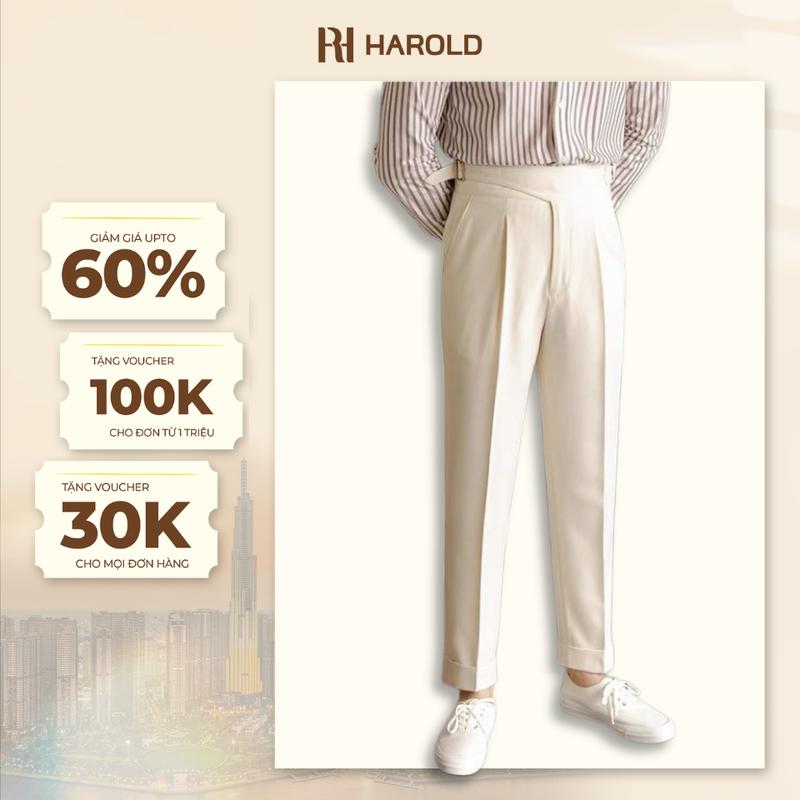 Quần Âu Nam Cạp Cao Ống Suông Cao Cấp Khuy Gài Harold Gurkha x Sidetab Season 1 - Quần Tây Thiết Kế Sang Trọng, Vải Mềm Mịn Thoáng Mát, Co Giãn Chống Nhăn, Đứng Form Tôn Dáng, Thanh Lịch - Hàng Cao Cấp