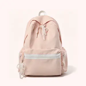 MODALE Tas Ransel Gaya Korea Modis Untuk Remaja Kapasitas Besar Tas Laptop Nilon Tahan Air Anti Gores Dengan Banyak Saku Dompet Lepas Dan Hiasan Pita Ringan Tas Buku Untuk Sekolah Perjalanan Dan Berangkat Kerja Tersedia Warna Merah Muda Hijau Dan Hitam