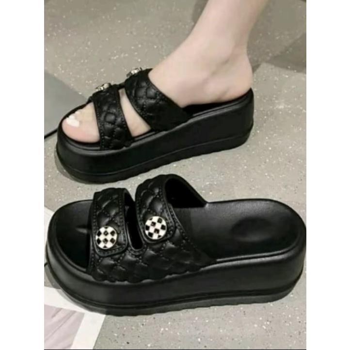 Sandal Wanita Jelly Selop EVA Rubber Tali Strap Dua Sandal Jelly Wedges 7CM Wanita Import 3