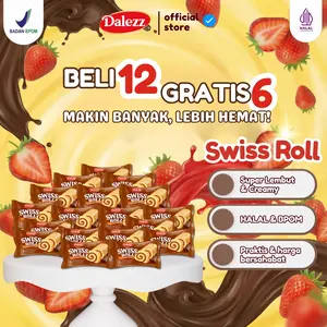 Bolu Gulung Mini Super Lembut, Manis & Creamy - Dalezz Swiss Roll Rasa Susu，Keju, Coklat, Stoberi  Promo 18g*18pcs
