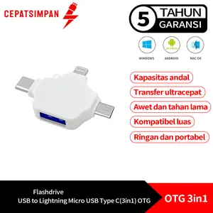 【CepatSimpan】USB OTG Adapter 3in1 USB-A 3.2Female to Type C Micro Lightning Male Compatible with  Iphone Android Accessories for Camera Card Reader Mouse Keyboard Flash Drive