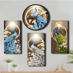 Jam Dinding Minimalis SET Dapat 4pcs / Hiasan Dinding Kamar Merak Peacock/ Pajangan Dinding