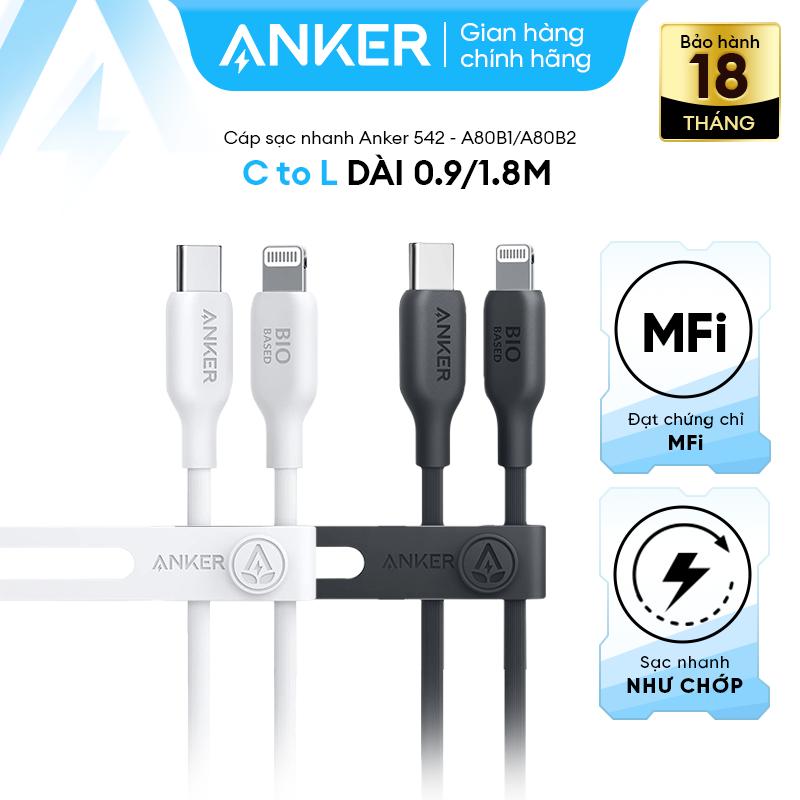 [Cáp CtoL MFi] Cáp Sạc Nhanh ANKER 542 BioBased USB-C to Lightning | Dành cho series iPhone 14/13/12/11/X | Đạt chứng nhận MFi bởi Apple | Chất liệu bền chắc thân thiện với môi trường - A80B1/A80B2