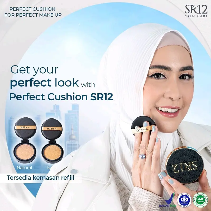 Perfect Cushion SR12 Bedak Basah dan Refil isi ulang Glowing Tahan Lama Anti Air BPOM Skincare Natural dan Ivory Concealer Foundation Cover long Lasting Waterproof 7
