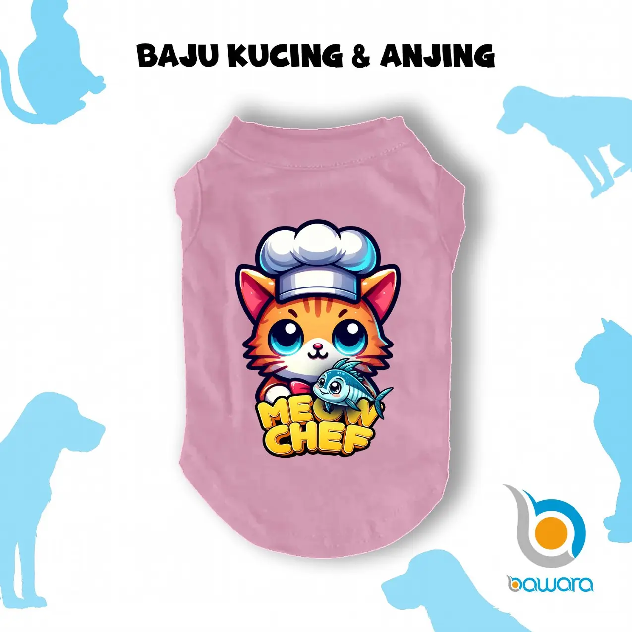 Baju Hewan Peliharaan Motif Lucu Baju Hewan Kucing Kelinci Anjing Bahan Adem Lucu - Gambar Meow Chef