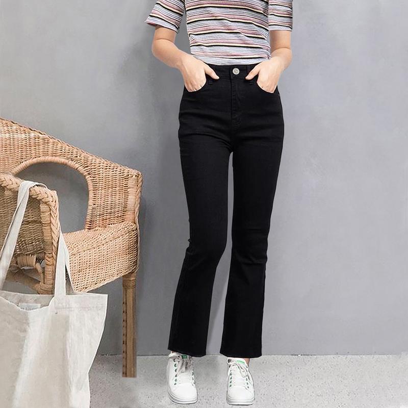 Quần Jean Nữ Fujiwa'Style - OT. Có Thun Co Giãn, Mềm Mịn. Ống Đứng Hơi Loe Gấu Tua