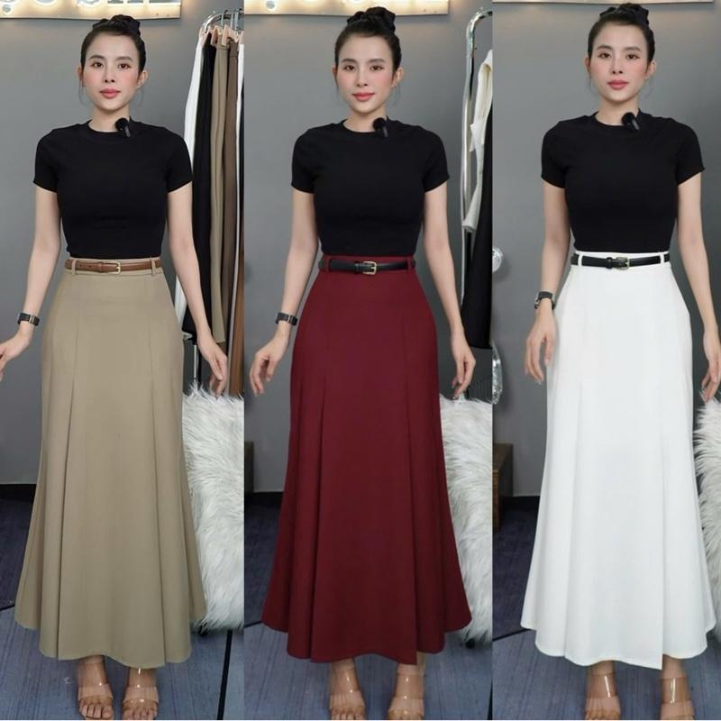 T570- Chân váy đuôi cá xếp li dáng dài lưng cao khoá kéo sau mông( KHÔNG KÈM NỊT)  Mộc She