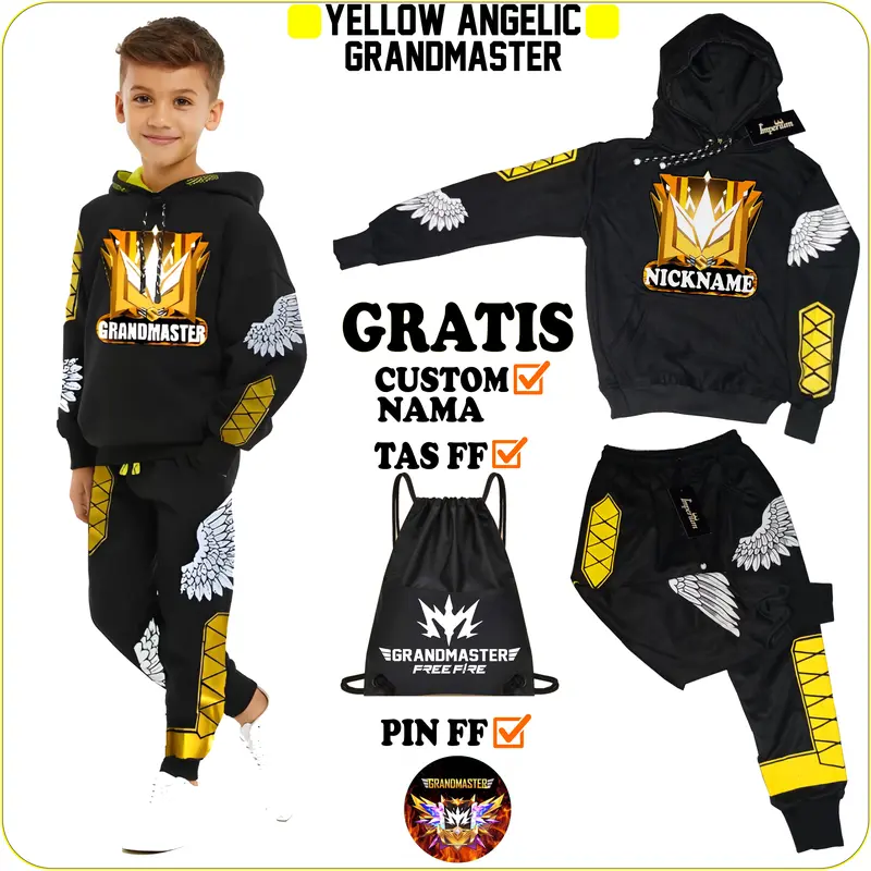 IMPERIUMKIDZ  Setelan Baju Anak  Free Fire Celana FF Angel Grandmaster  Usia 6-14 Tahun Fashion 1