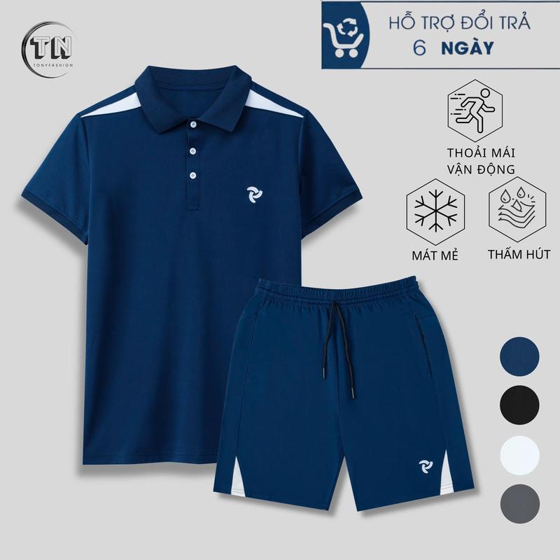 Bộ đồ- Bộ quần áo nam nữ cao cấp- Phối vai logo thêu- Chất liệu poli cá sấu co giãn mát mẻ- trẻ trung - TONY FASHION