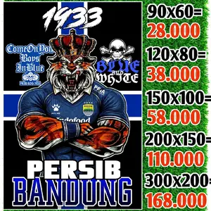 BENDERA SUPORTER PERSIB BANDUNG UKURAN BESAR SUDAH JAHIT KELILING+TALI