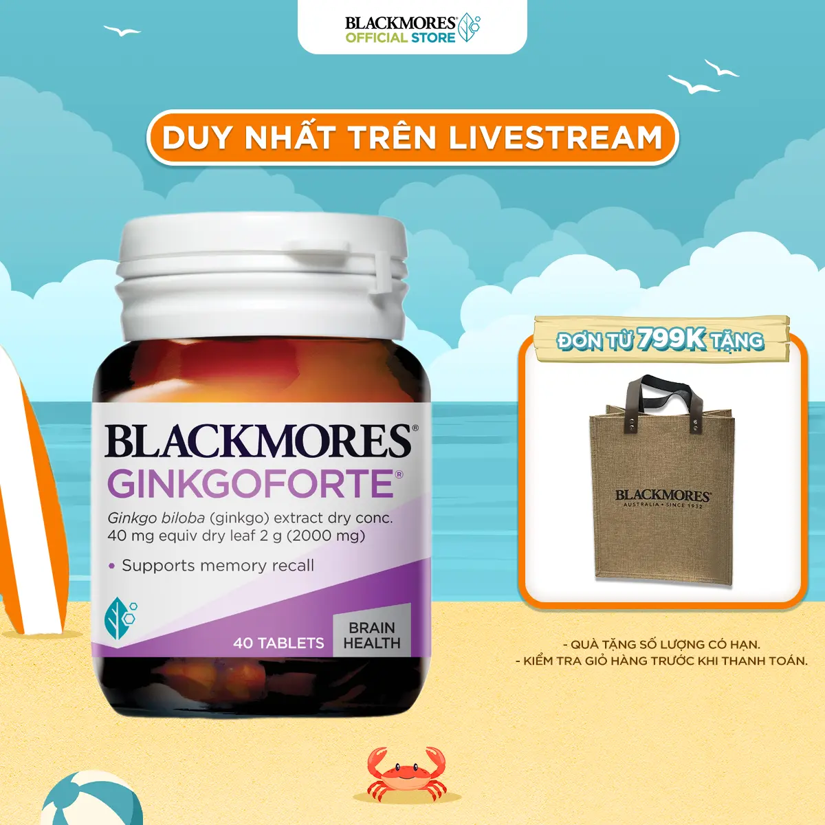 Viên Uống hỗ trợ tuần hoàn máu não BLACKMORES GINKGOFORTE Lọ 40 Viên