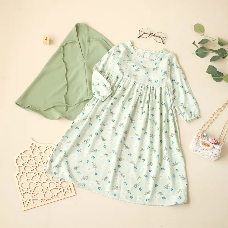Set Gamis Anak Rayon - size 1 sampai 6tahun - Zunaira Set - Warna warna pastel 6