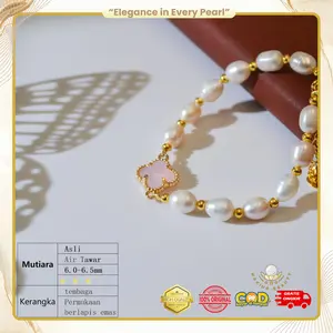 G014 Gelang Mutiara Asli Air Tawar Bunga Cute Elegant