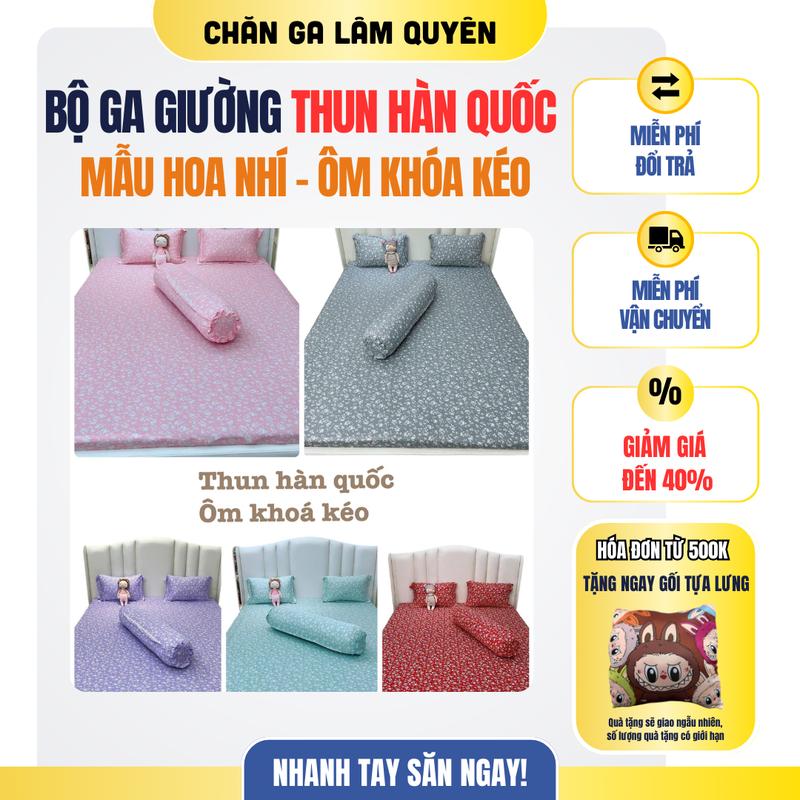Mẫu Hoa Nhí. Bộ ga giường thun hàn quốc 4 món không mền