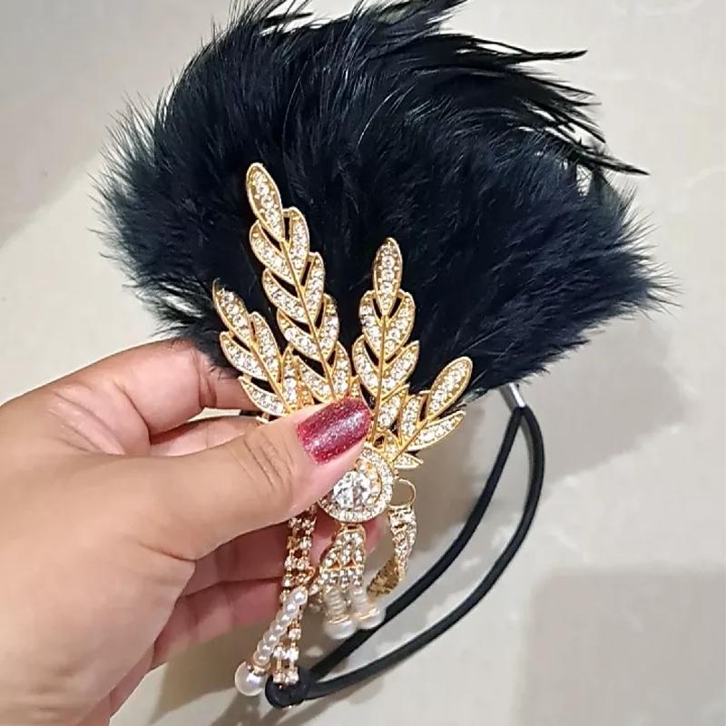 Headpiece Bulu Gatsby Sequin Pesta / Flapper Gatsby Bulu Hijab Pesta 1