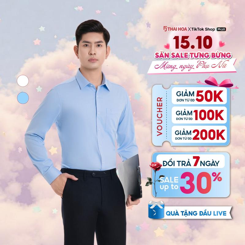 Áo sơ mi dài tay 993 form regular fit chất liệu sợi tre nhiều màu (vải trơn không họa tiết) Thái Hòa 23ASM-993 Nam Menswear Shirt Có Cổ