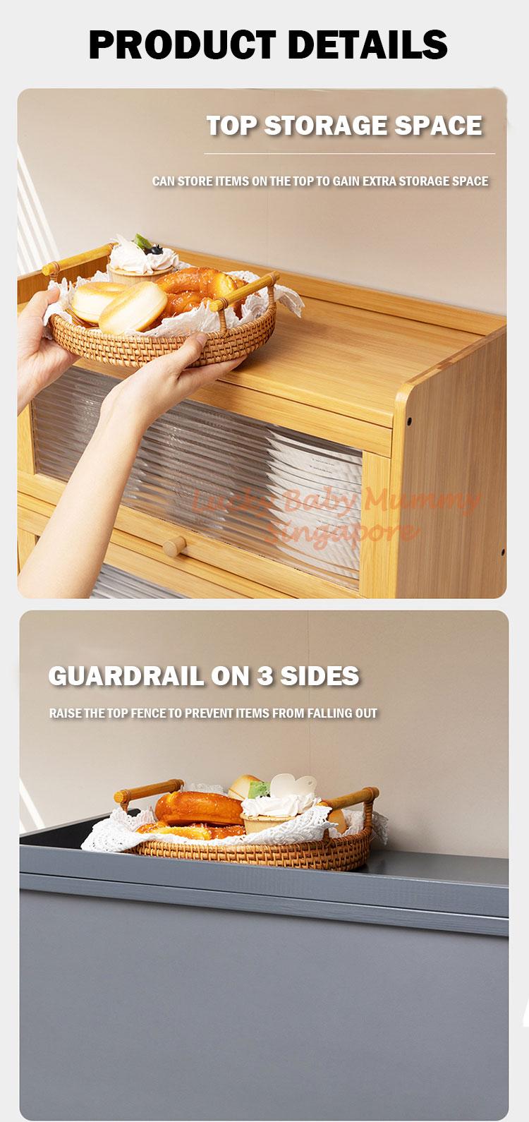 Product Introduction of Kitchen Bamboo Cabinet with Acrylic Flip Door Transparent Storage Counter Dining Household Cupboard 21