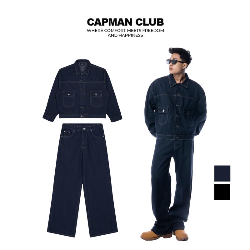 SET BỘ quần Dài và áo khoác jean nam DOL, phom rộng CAPMAN CLUB, thích hợp mặc đi chơi