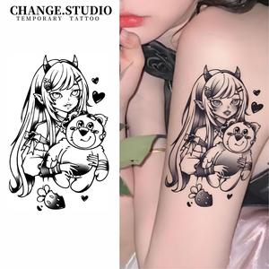 รอยสักชั่วคราว ลายการ์ตูนสาวน่ารัก ลายดอกไม้น่ารัก รอยสักแขนดอกไม้ ติดทนนาน 15 วัน กันน้ำ ไม่กลัวแรงเสียดทาน สติ๊กเกอร์รอยสัก