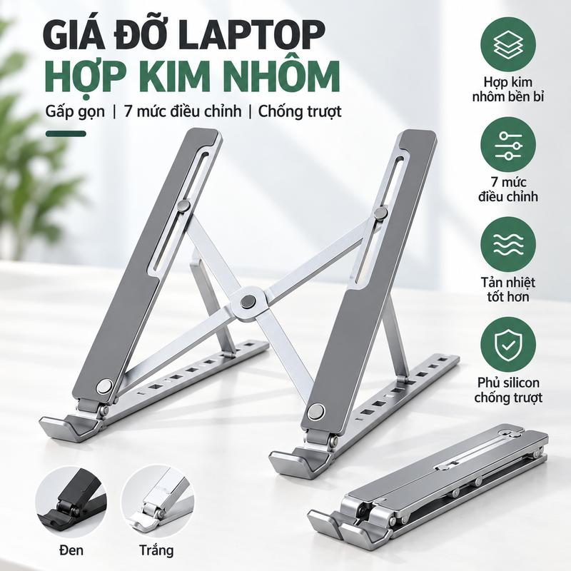 Giá đỡ laptop nhôm có thể gấp gọn điều chỉnh được độ cao giúp tản nhiệt laptop giá đỡ laptop gấp gọn