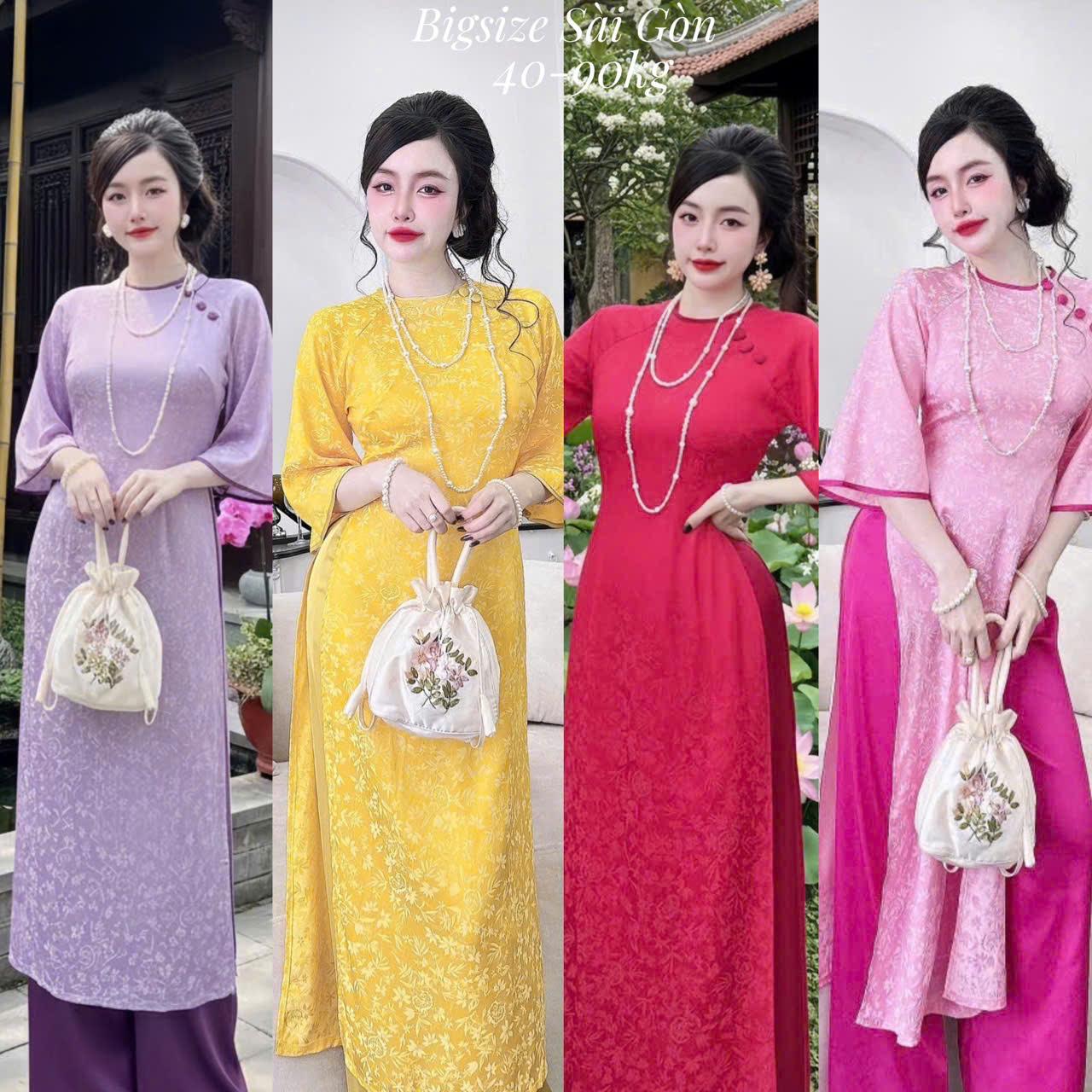 [Tết 2026] Áo Dài Cách Tân Phối Nút Bọc Vải Gấm 2 Da Cao Cấp Quần Vải Latin 40-95Kg Nữ Women Dress Voan - B.1717